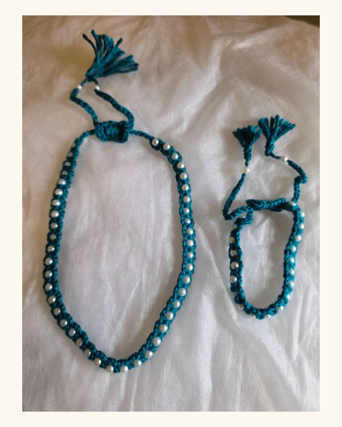 Teal crochet jewellery set