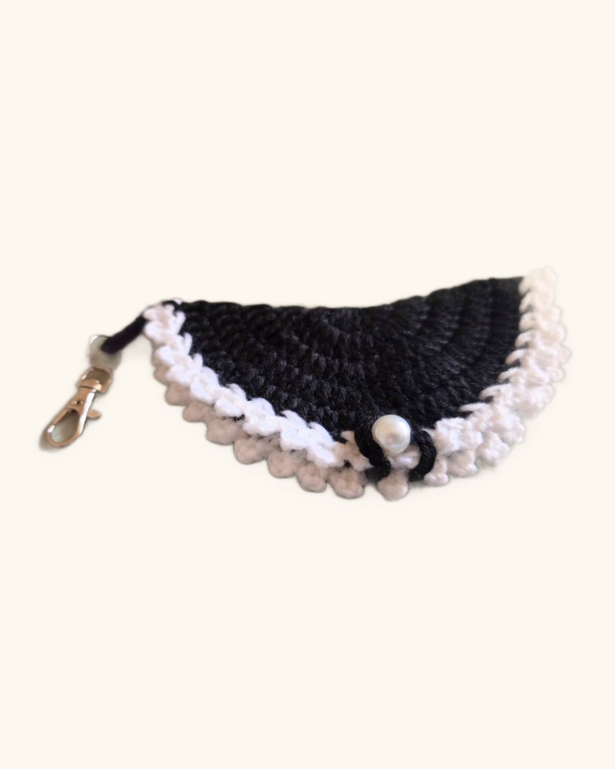 Pearl-detail crochet pouch